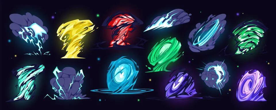 Bomb boom effect. Game explode. Tornado hit. Storm vortex. Flash lightning Stock Illustration