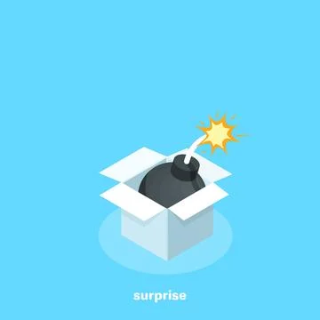 Bomb with a burning wick in a white box, isometric image Illustrazione stock