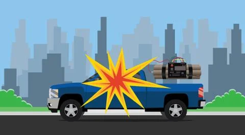 Bomb car explosion terrorist dynamite suv and city as background Stock-Illustration