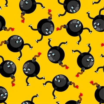 Bomb cartoon pattern seamless. Round Bomb background. vector texture Stock Illustration