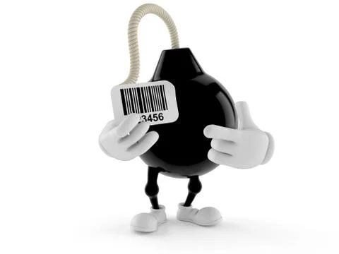 Bomb character holding barcode Stock Illustration
