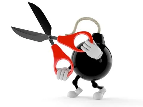 Bomb character holding scissors Stock Illustration