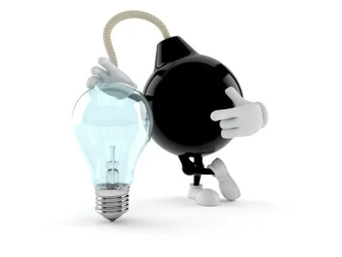 Bomb character with light bulb Stock Illustration