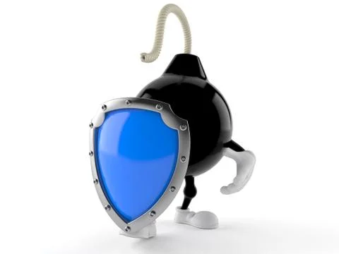 Bomb character with protective shield Stock Illustration