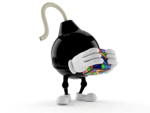 Bomb character solving puzzle Illustrazione stock