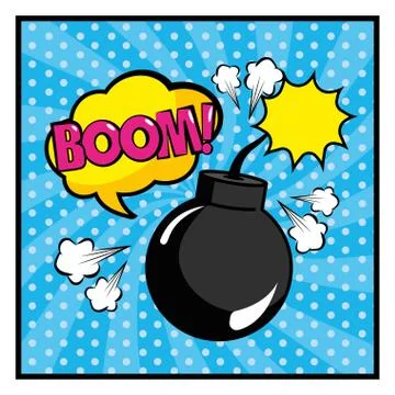Bomb with cloud and boom pop art message Illustrazione stock