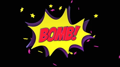 BOMB Comic Text and Speech Balloon Animation, with Alpha Matte, Loop Stock Footage 162968177