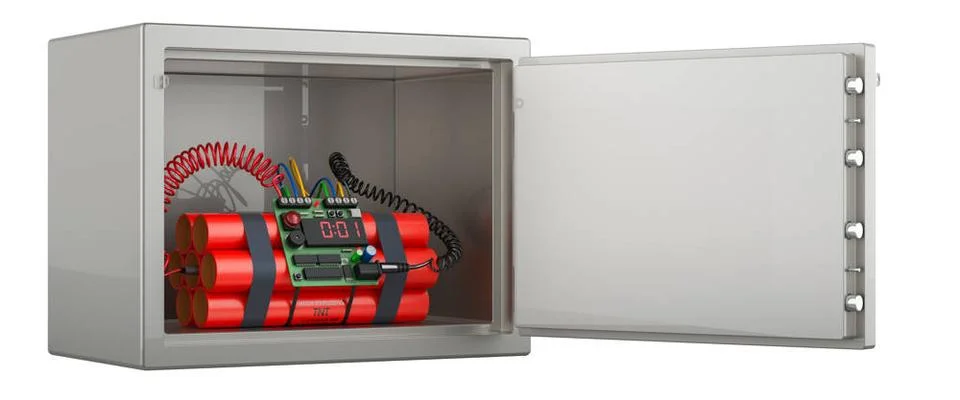 Bomb with digital clock timer inside safe box. 3D rendering Bomb with digi... Foto stock