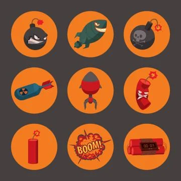 Bomb dynamite fuse vector illustration grenade attack power ball burning Stock Illustration