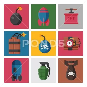 Bomb dynamite fuse vector illustration grenade attack power ball burning Stock Illustration