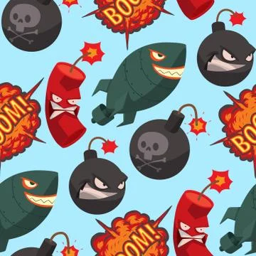 Bomb dynamite fuse vector seamless pattern background illustration grenade Stock Illustration