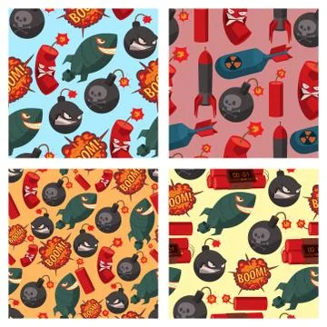 Bomb dynamite fuse vector seamless pattern background illustration grenade Illustrazione stock
