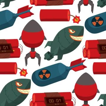 Bomb dynamite fuse vector seamless pattern background illustration grenade Stockillustratie