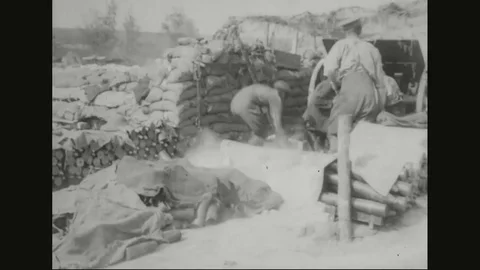 Bomb exploding on battlefield during World War I-1918 Stock Footage