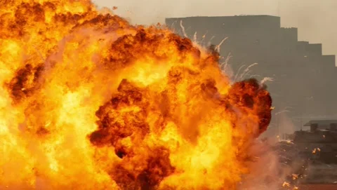 Bomb exploding in city background Stock Footage 158801024