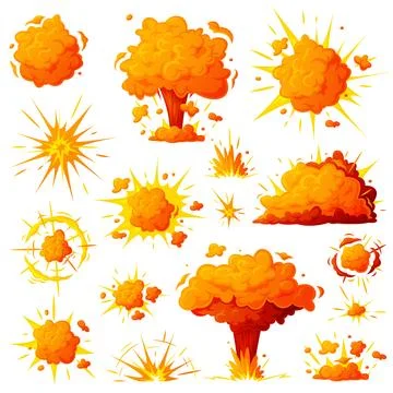 Bomb Explosion Bright Orange Clouds Vector Set イラスト素材