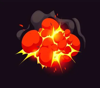Bomb explosion cartoon effect, smoke cloud, fire Illustrazione stock