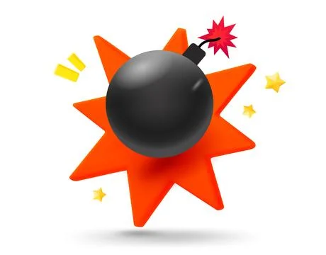 Bomb with explosion effect. 3d vector mobile application icon with notificati Stock Illustration