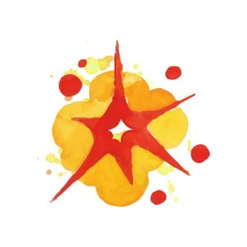 Bomb explosion effect. Bright blowing up. Watercolor boom in red and orange Stock-Illustration