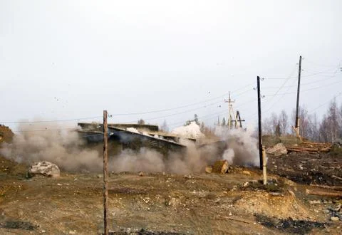 Bomb explosion at the facility of  power line Stock Photos