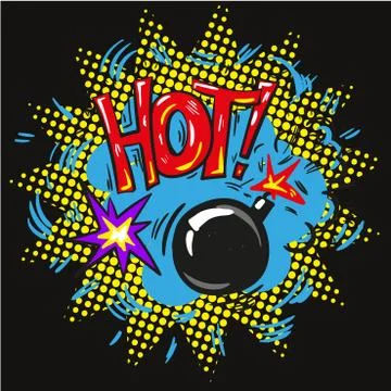 Bomb explosion on halftone black background pop art comic illustration Stock Illustration
