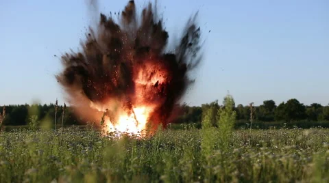 Bomb explosion in an open area. Blast of fire and smoke. Video stock 66205255