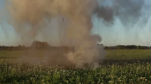 Bomb explosion in an open area. Blast of fire and smoke. Video stock 66237914