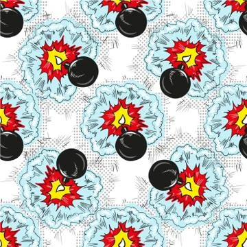 Bomb explosion pop art comic seamless pattern Stock Illustration