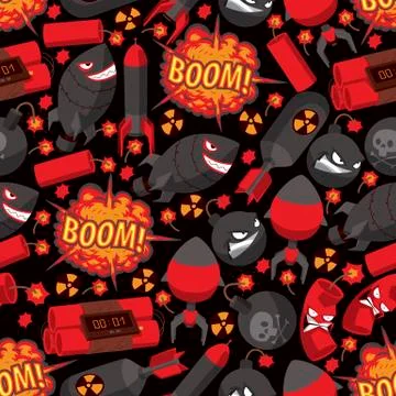 Bomb explosion seamless pattern vector weapon danger destruction boom 스톡 일러스트