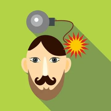 Bomb in head icon, flat style Stock Illustration