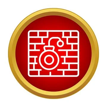 Bomb icon breaching a brick wall security system Stock Illustration