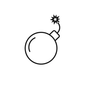 Bomb icon with burning wick in flat style. Stock Illustration