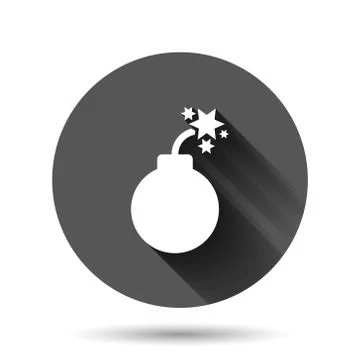 Bomb icon in flat style. Dynamite vector illustration on black round backgrou Illustrazione stock