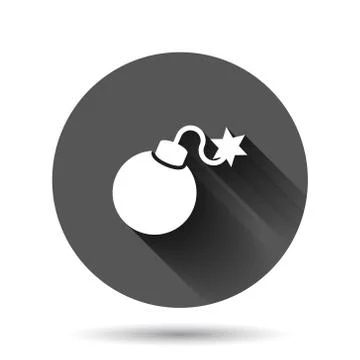 Bomb icon in flat style. Dynamite vector illustration on black round backgrou Illustrazione stock