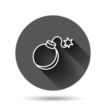 Bomb icon in flat style. Dynamite vector illustration on black round backgrou Stockillustratie