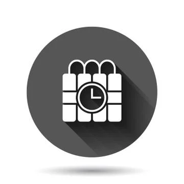 Bomb icon in flat style. Dynamite vector illustration on black round backgrou イラスト素材