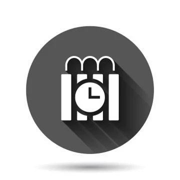 Bomb icon in flat style. Dynamite vector illustration on black round backgrou Illustrazione stock