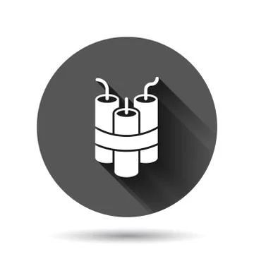Bomb icon in flat style. Dynamite vector illustration on black round backgrou 스톡 일러스트