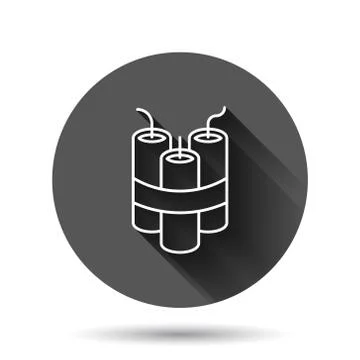 Bomb icon in flat style. Dynamite vector illustration on black round backgrou Illustrazione stock