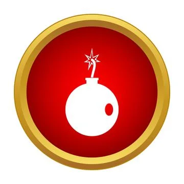 Bomb icon on round red button showing danger concept Stock Illustration