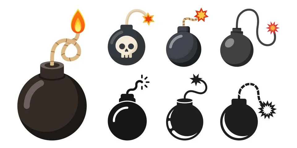 Bomb icon set collection in flat style. Explosive bombshell vector illustra.. Stock Illustration