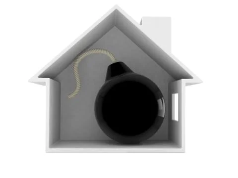 Bomb inside house cross-section Stock Illustration