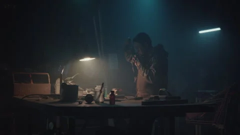 Bomb maker putting the mask on Stock Footage 256026628