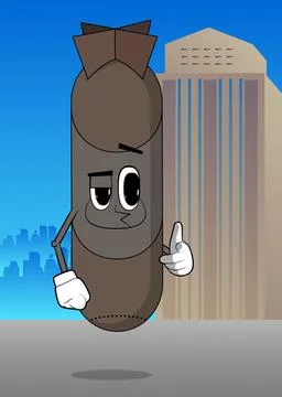 Bomb pointing at the viewer with his hand. Missile, explosive as funny cart.. Stock Illustration