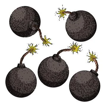 Bomb set sketch hand drawn vector Stock Illustration