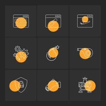 Bomb, sheild , camera , whistle , windows , ui , layout , web , user interfac 스톡 일러스트