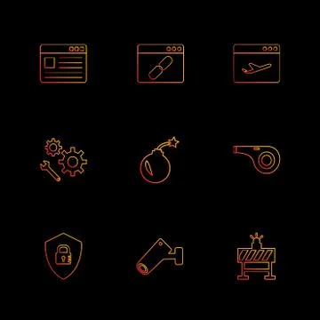 Bomb, sheild , camera , whistle , windows , ui , layout , web , user interfac 스톡 일러스트