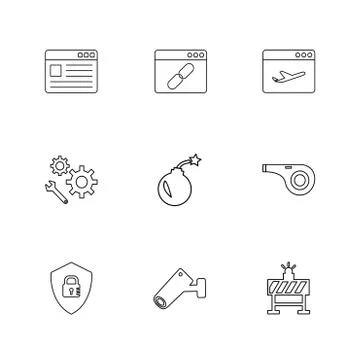Bomb, sheild , camera , whistle , windows , ui , layout , web , user interfac Illustrazione stock