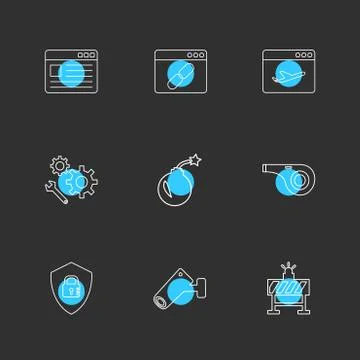 Bomb, sheild , camera , whistle , windows , ui , layout , web , user interfac イラスト素材