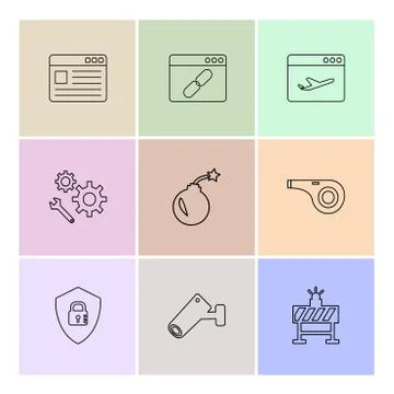 Bomb, sheild , camera , whistle , windows , ui , layout , web , user interfac 스톡 일러스트